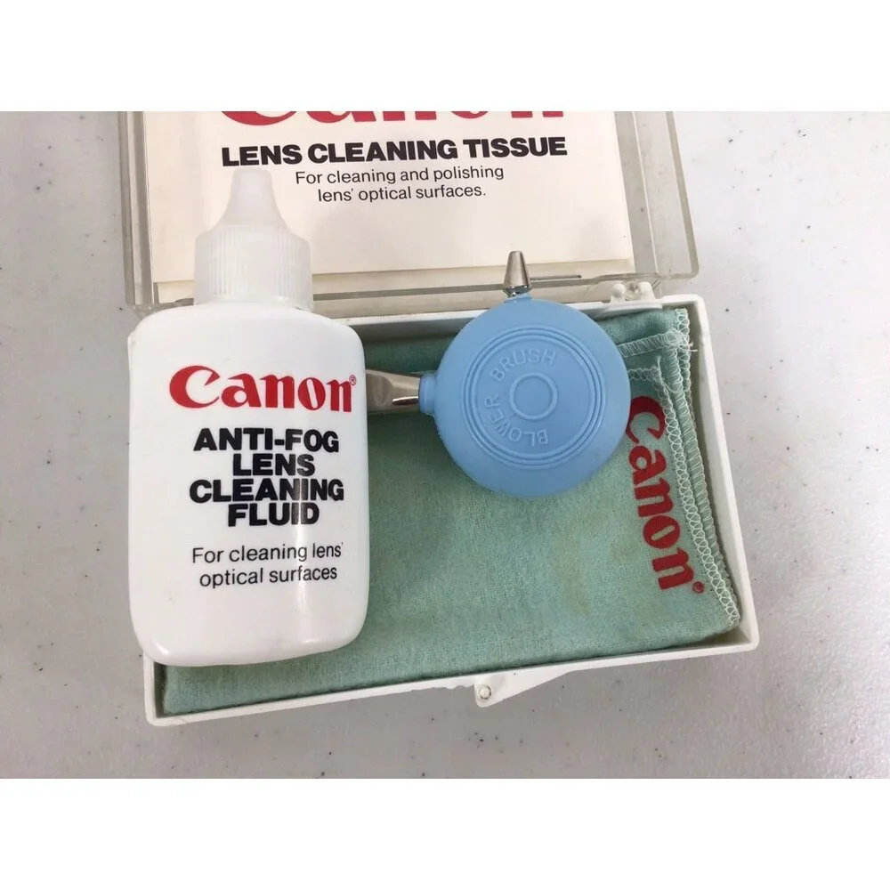Vintage 1980s Canon Lens Cleaning Kit Tissues Anti-Fog Fluid Cloth